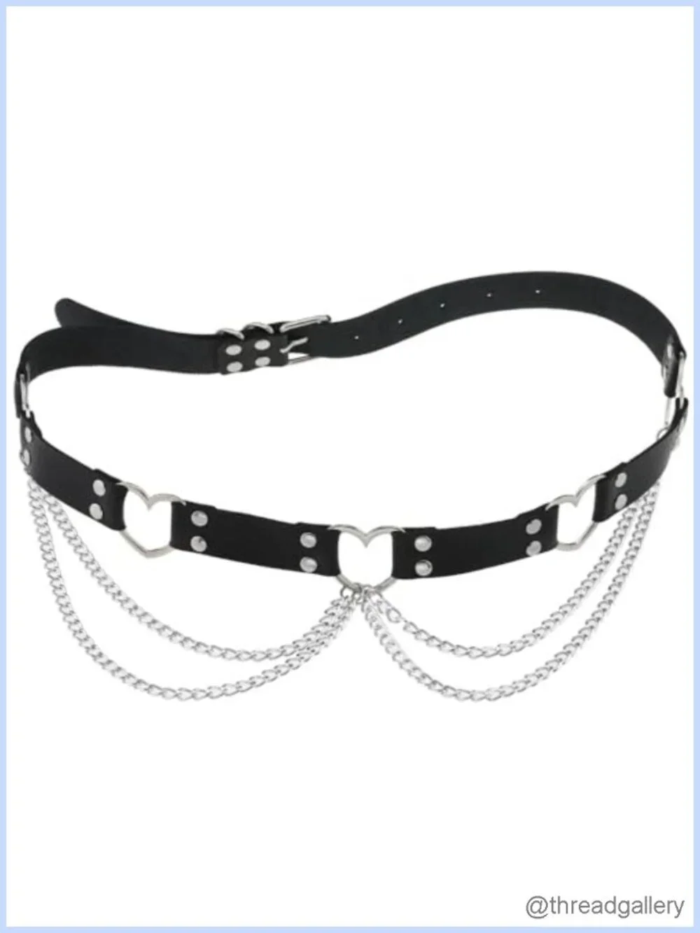 PU Simulated Leather Rivet Heart Ring 2-Layer Chain Adjustable Waist Belt